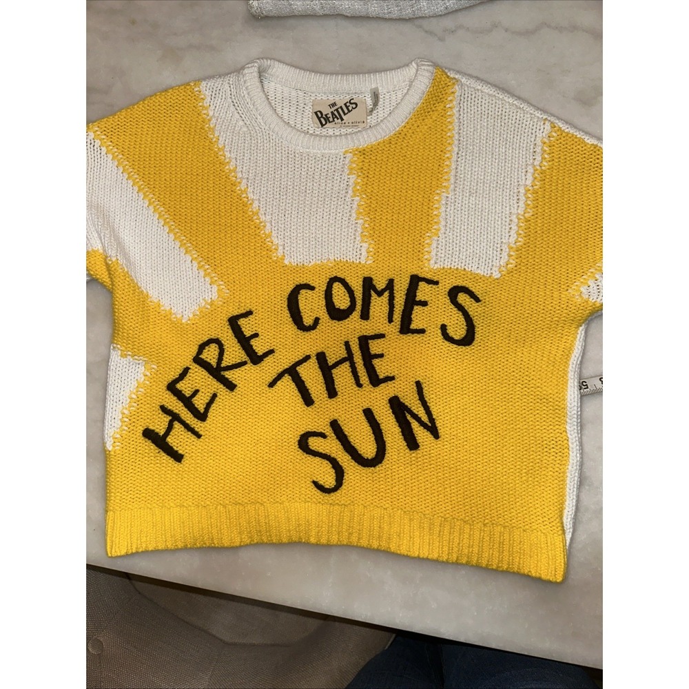 Alice + Olivia The Beatles Here Comes The Sun Leena Knit Sweater Womens S Crop - Picture 9 of 10